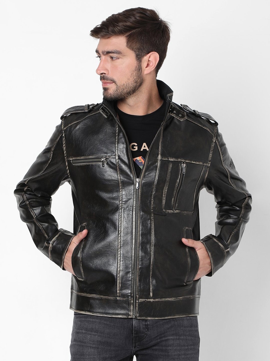 Leather jacket clearance high neck