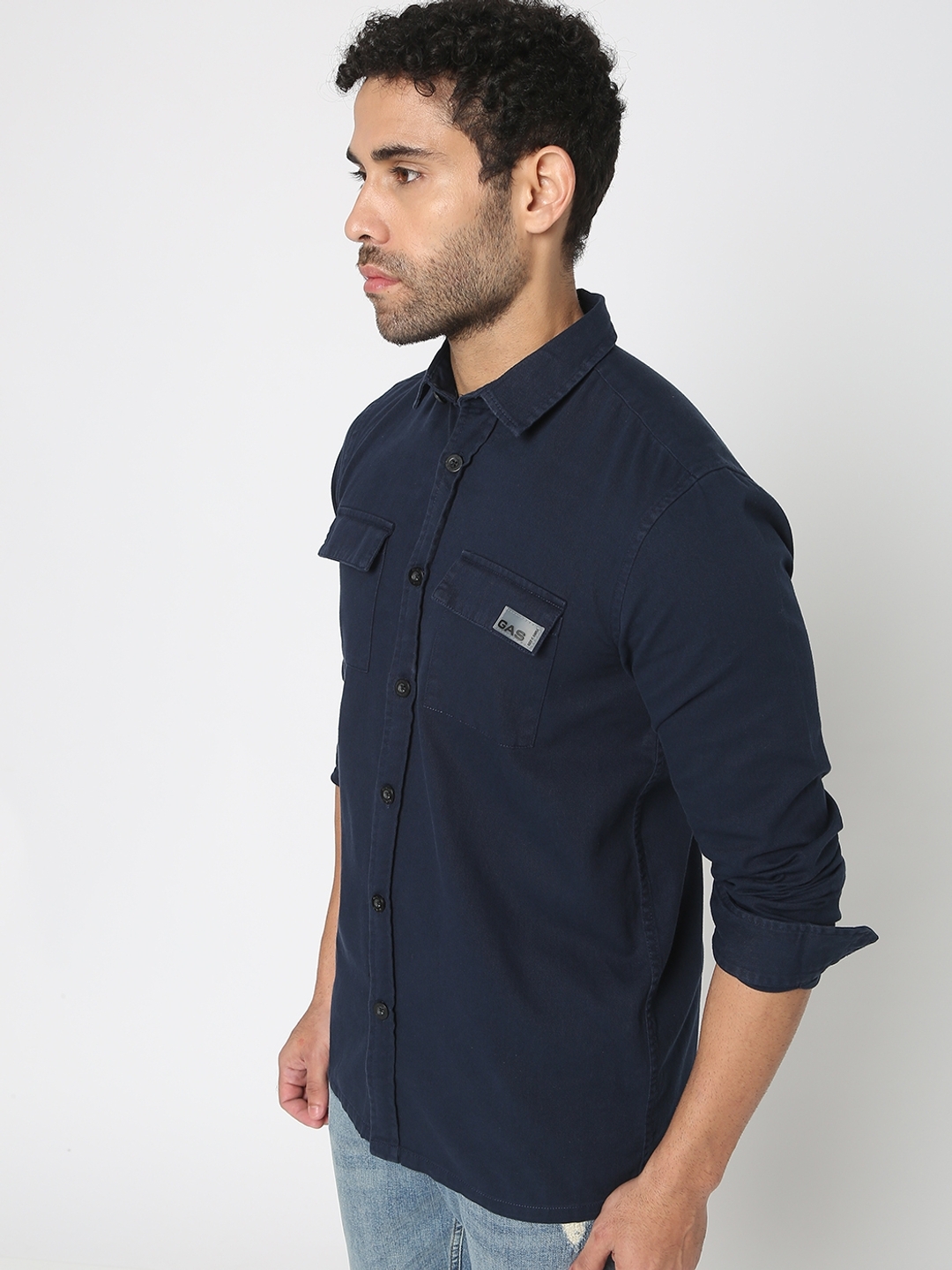 Buy GAS Blue Solid Denim Slim Fit Mens Casual Shirt | Shoppers Stop