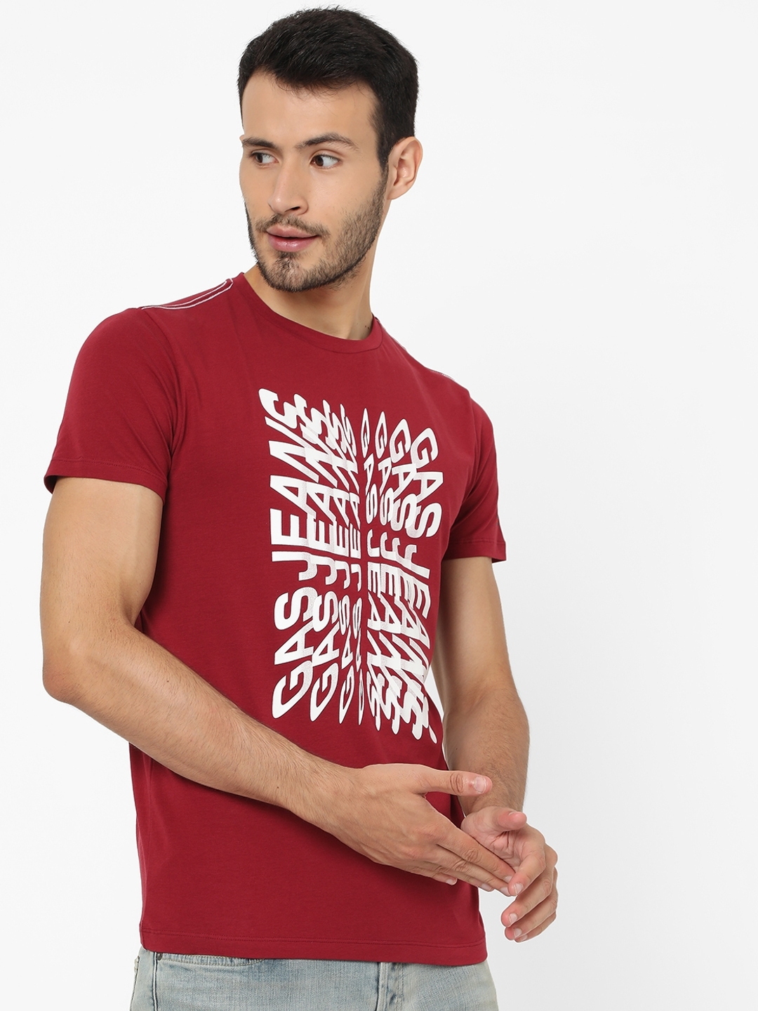 Brand Print Crew-Neck Slim T-shirt