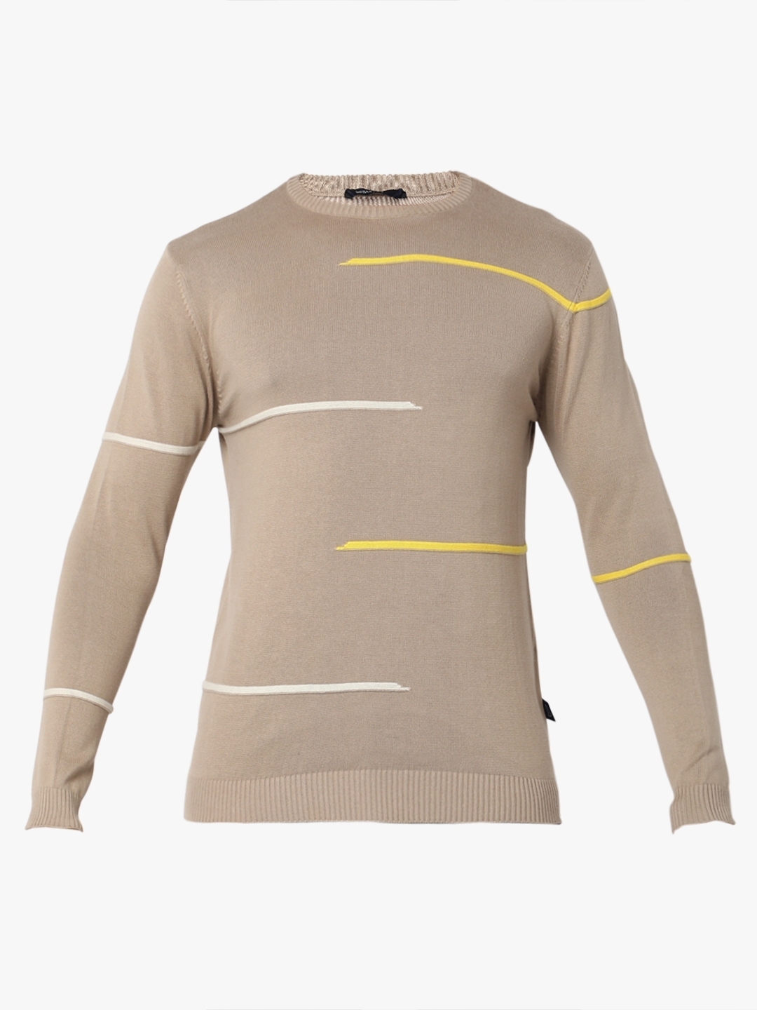Regular Fit Full Sleeve Rib Neck Stripe Cotton Sweater