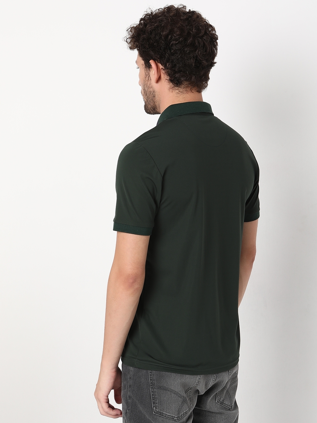 Slim Fit Half Sleeve Solid Tencil Nylon Polo T-Shirt