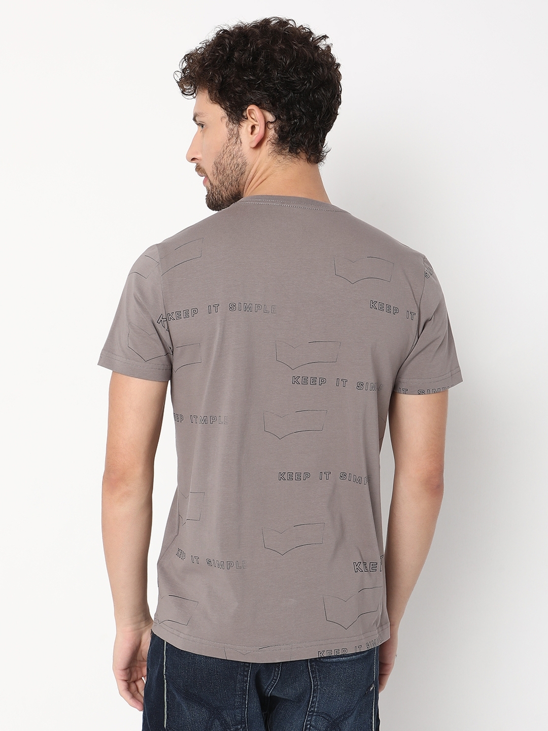 Regular Fit Short Sleeve Crew Neck All Over Printed Cotton Lycra T-Shirt