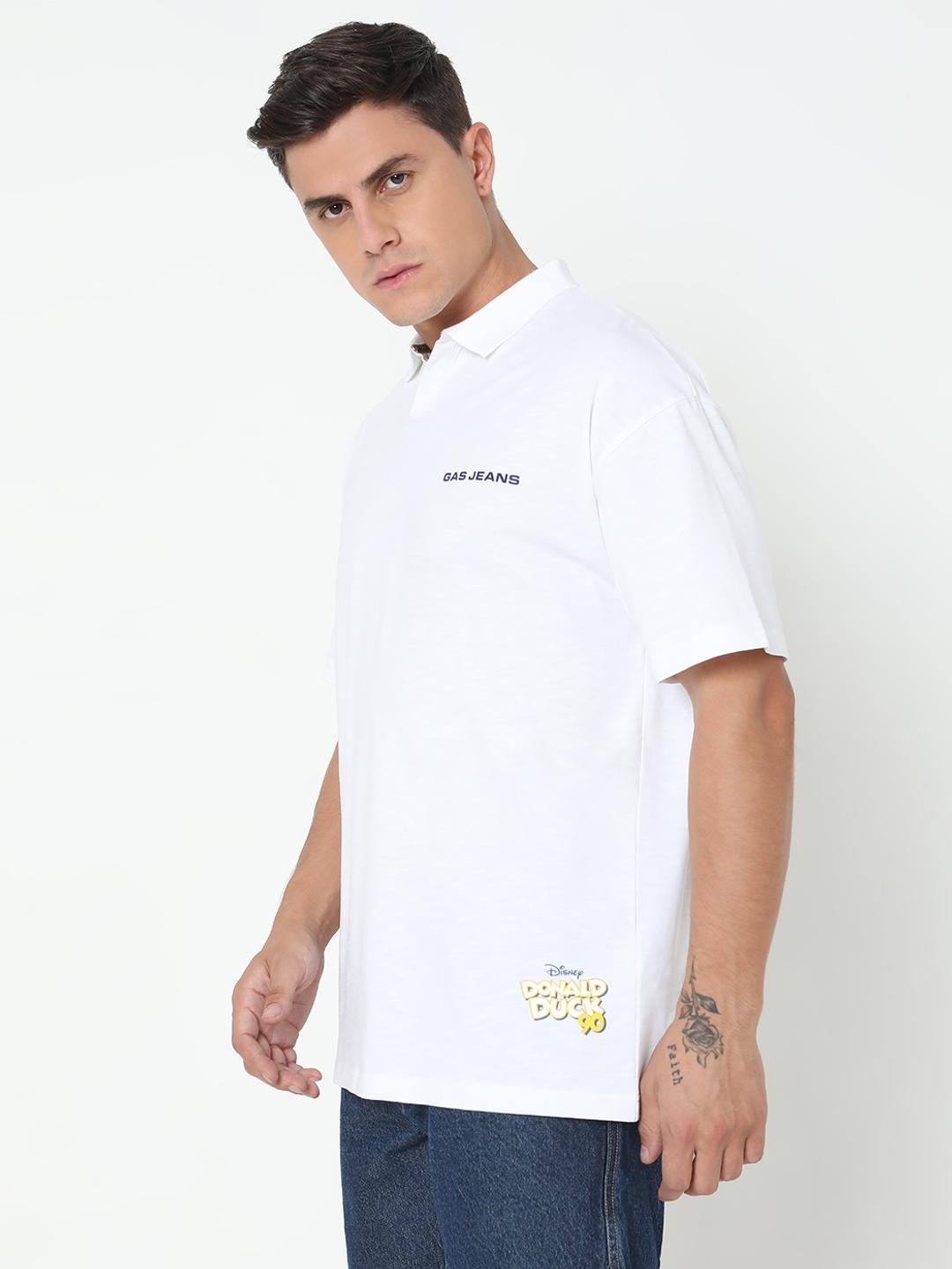 Donald Duck Boxy Fit Printed Polo T-Shirt with Short Sleeve