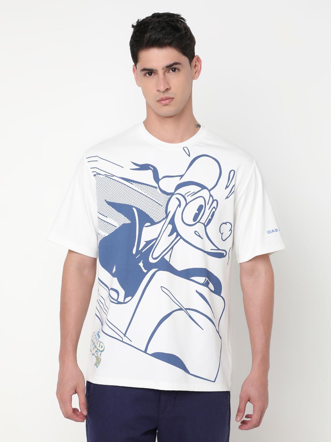 Donald Duck Boxy Fit Printed Round Neck T-Shirt with Short Sleeve