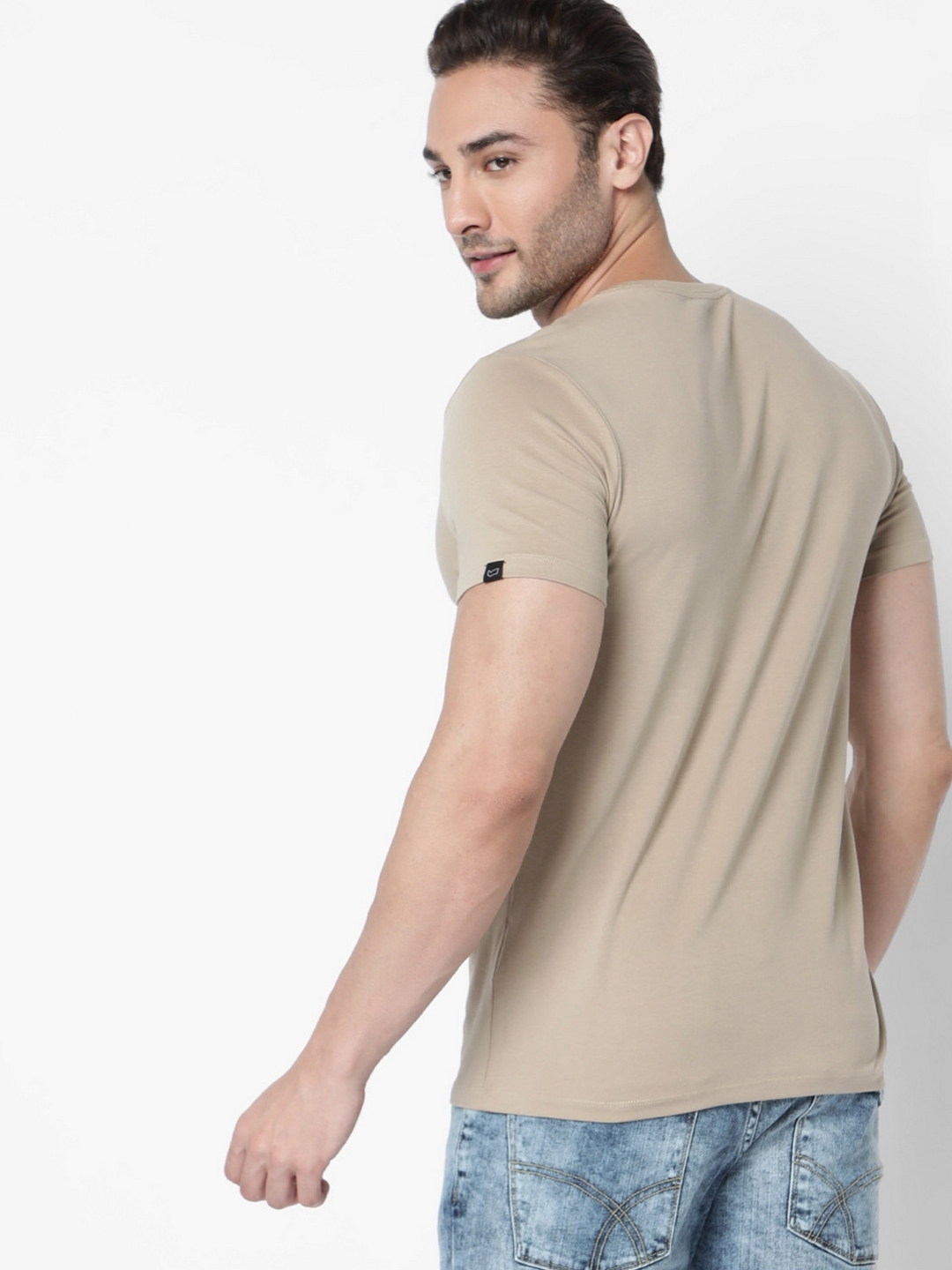 Men's Scuba Gas Printed Round Neck Sand Beige T-Shirt