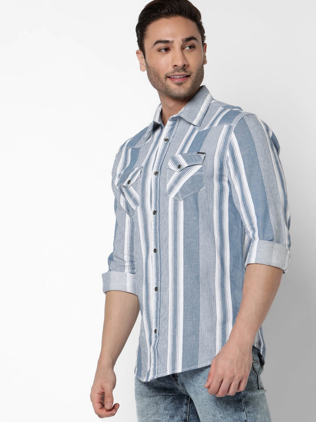 Men's Kant Full Sleeves Indigo Striped Shirt