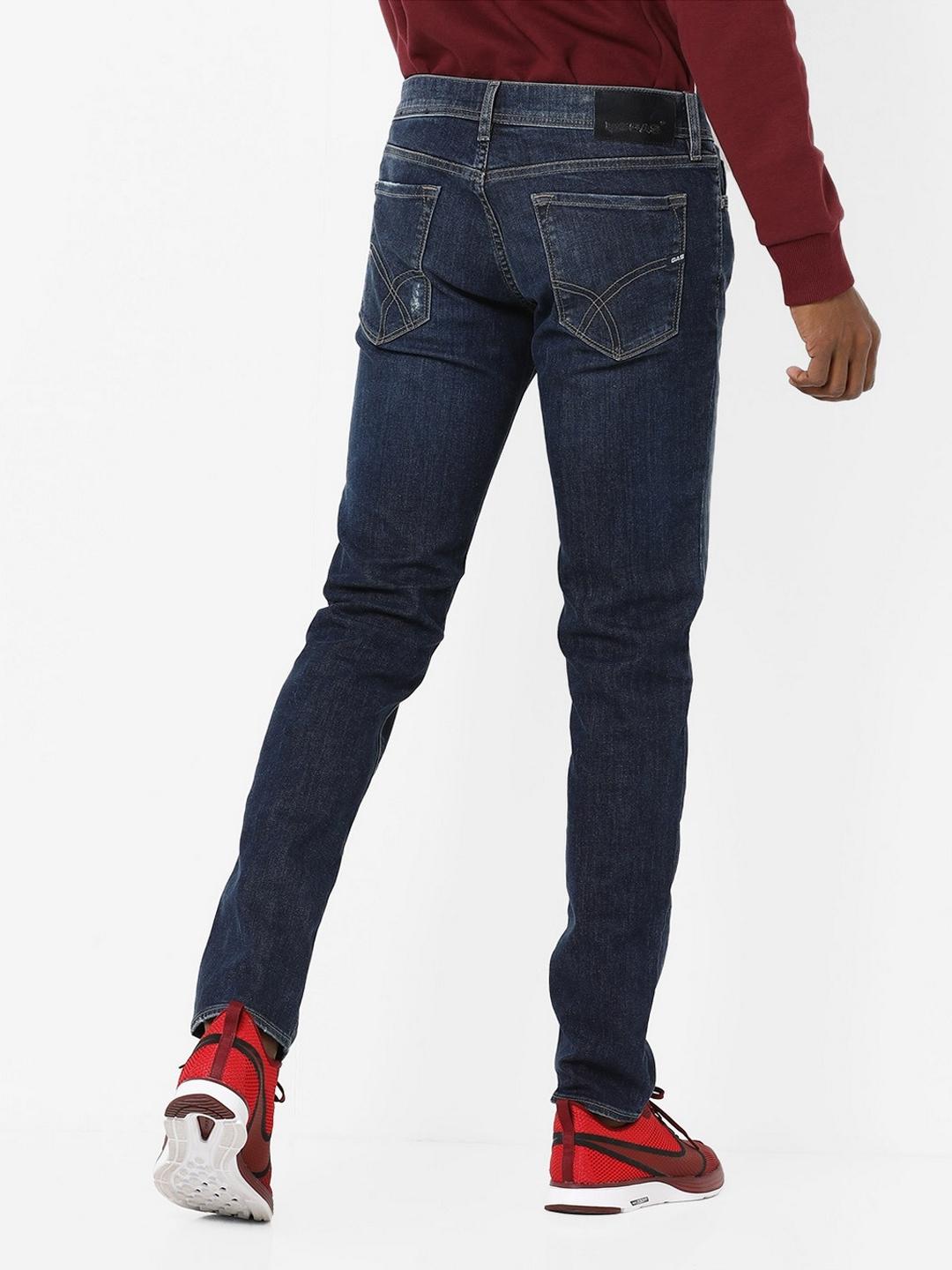 Men's Sax Zip Skinny Fit Dark Blue Jeans