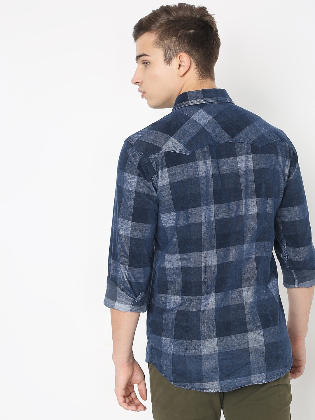 Kant Cord Checked Slim Fit Shirt with Buttoned Flap Pockets