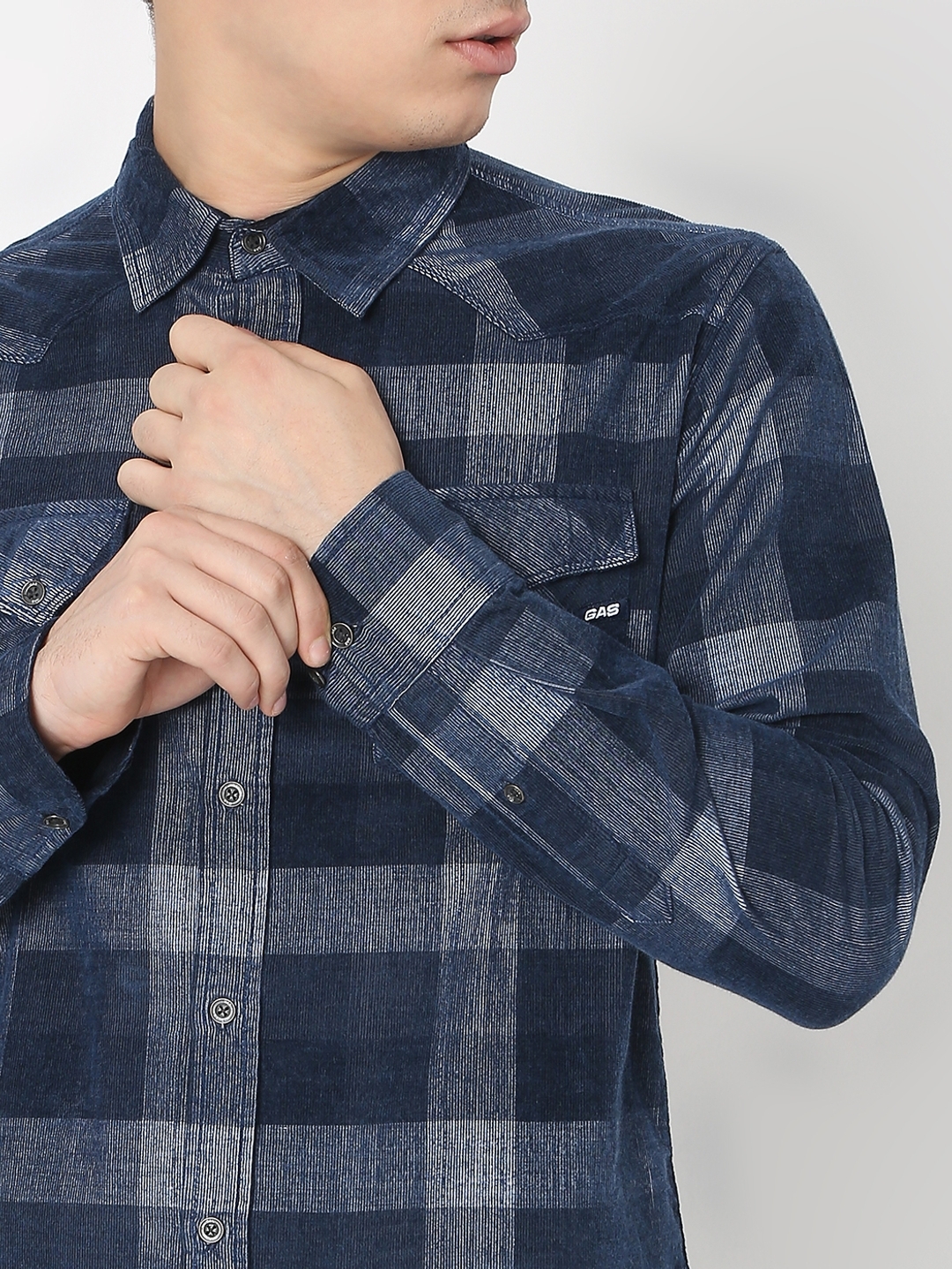 Kant Cord Checked Slim Fit Shirt with Buttoned Flap Pockets