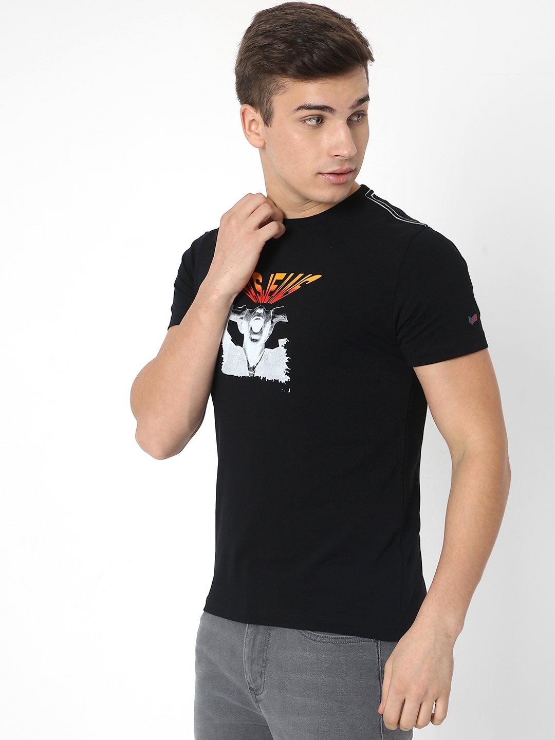 Logo Biker Printed Slim Fit Crew-Neck T-shirt