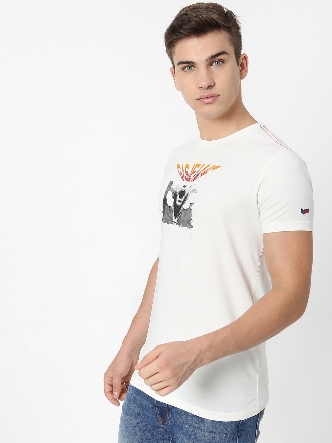 Logo Biker Printed Slim Fit Crew-Neck T-shirt