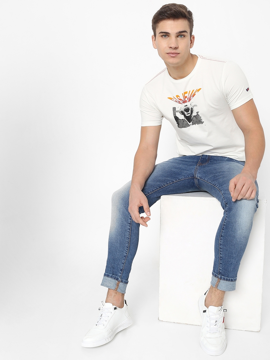 Logo Biker Printed Slim Fit Crew-Neck T-shirt