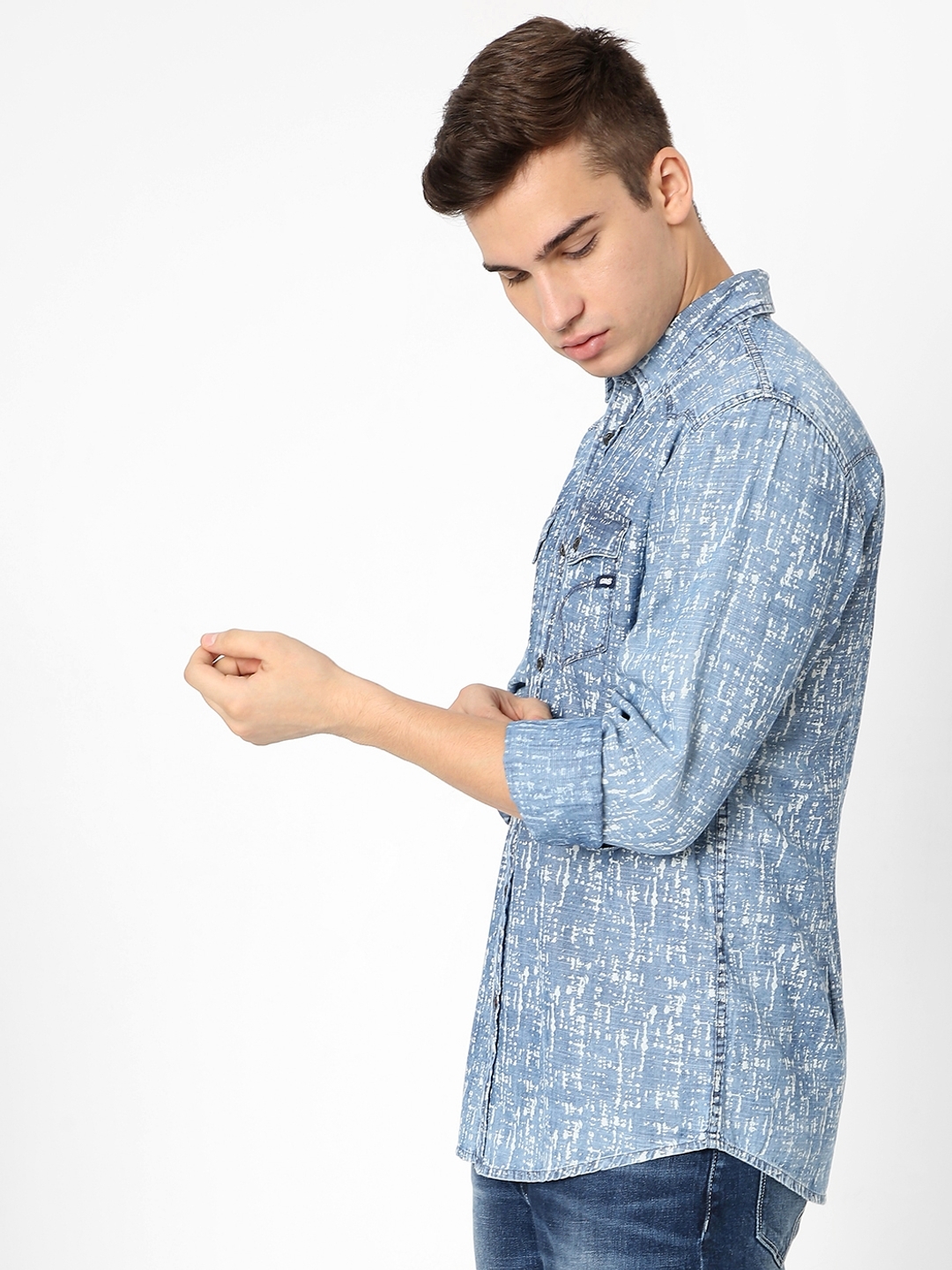 Sir Det Printed Slim Fit Shirt with Buttoned Flap Pockets