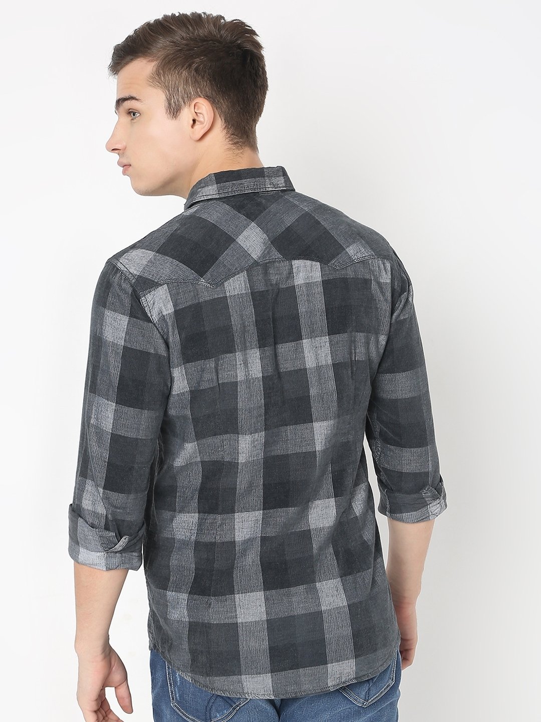 Kant Cord Checked Slim Fit Shirt with Buttoned Flap Pockets