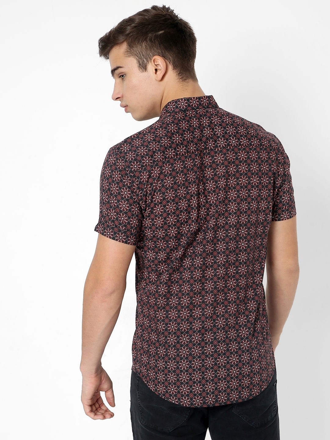 Camp Collar Printed Slim Fit Shirt with Patch Pocket