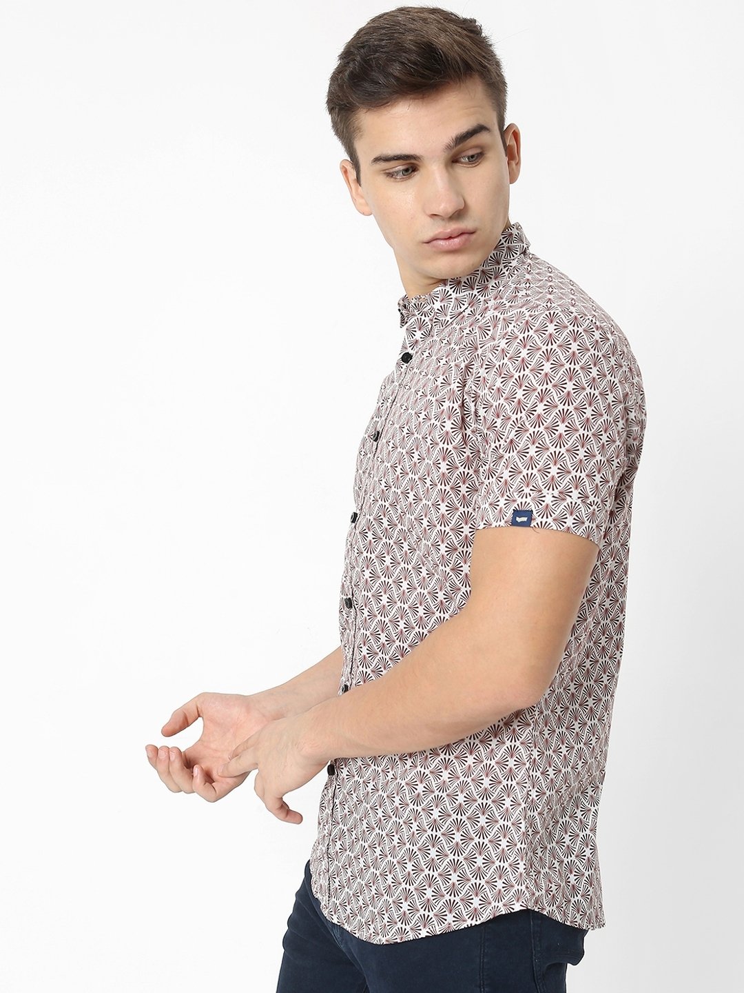 Camp Collar Printed Slim Fit Shirt with Patch Pocket