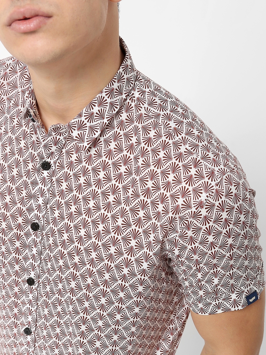 Camp Collar Printed Slim Fit Shirt with Patch Pocket