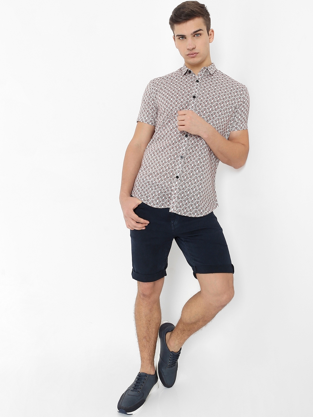 Camp Collar Printed Slim Fit Shirt with Patch Pocket