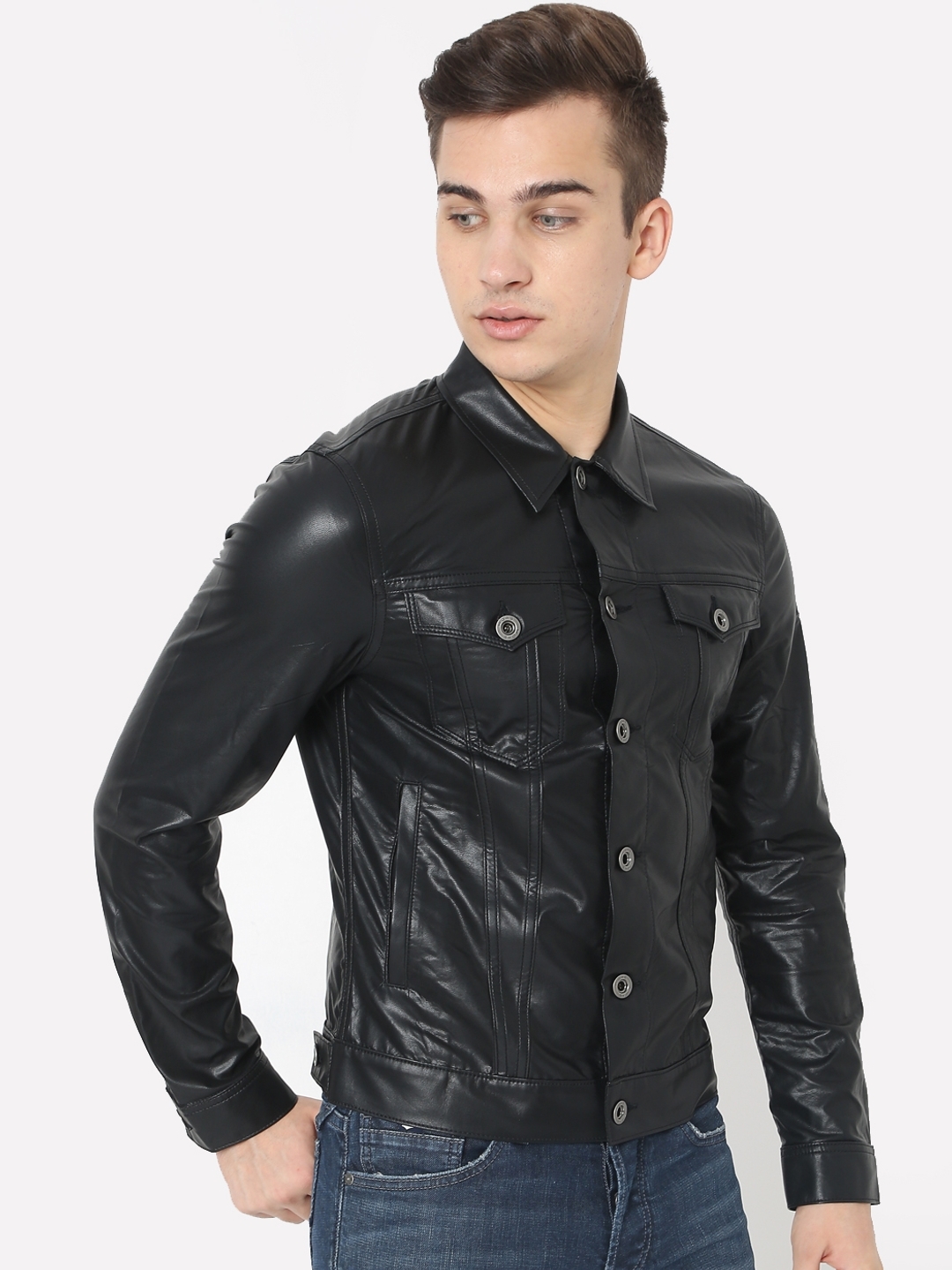 Michael Eco Button-Down Biker Jacket with Flap Pockets