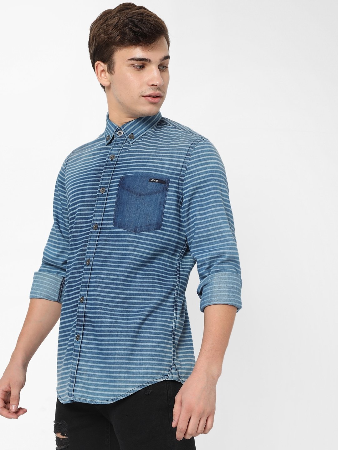 Flix Striped Slim Fit Shirt with Button-Down Collar