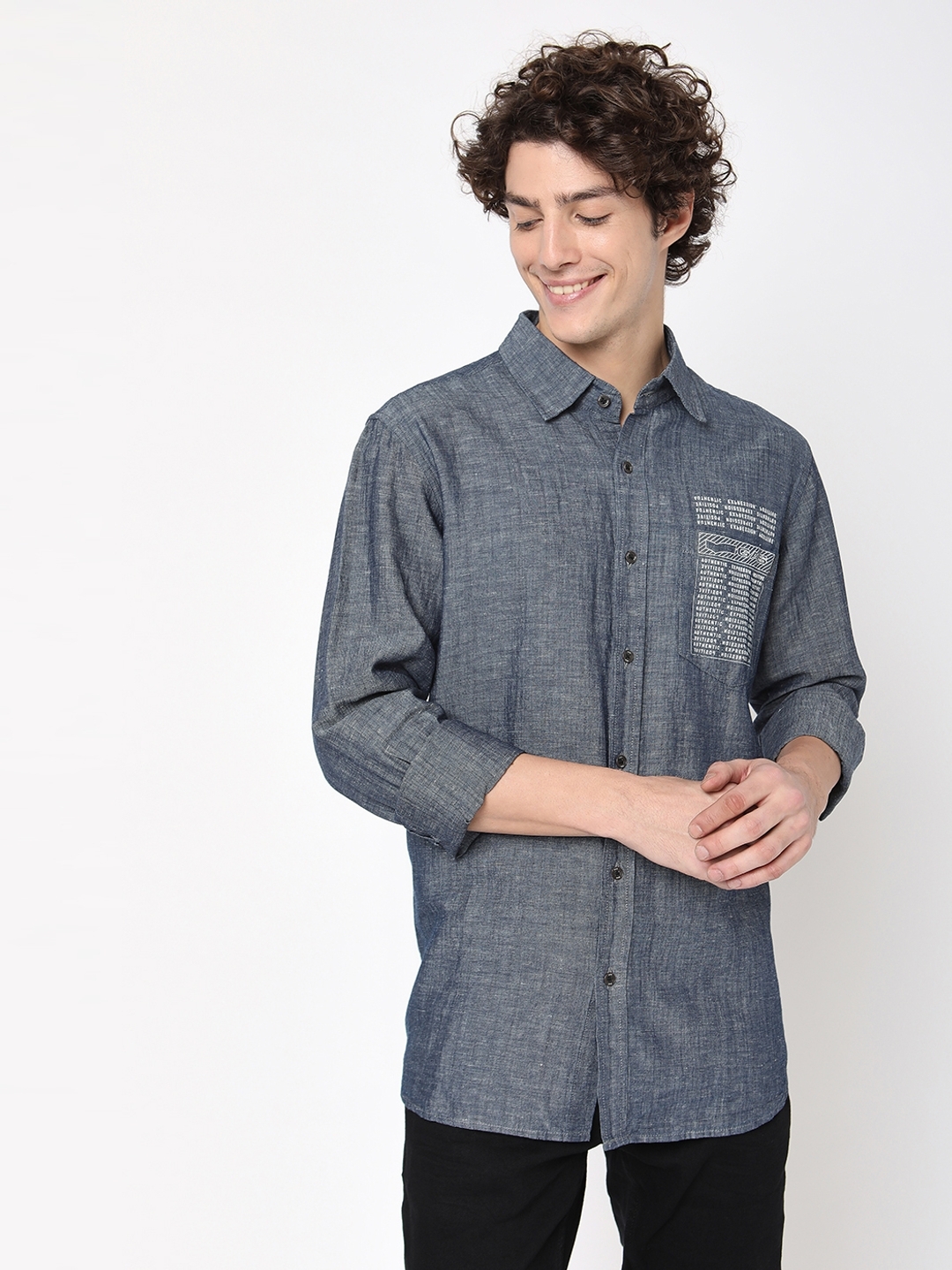 Fitted denim shirt - Denim blue - Ladies | H&M US