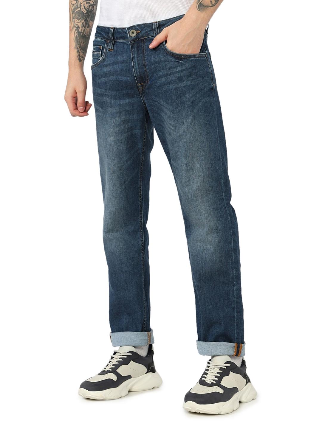 Solid Straight Fit Mid Rise Denim