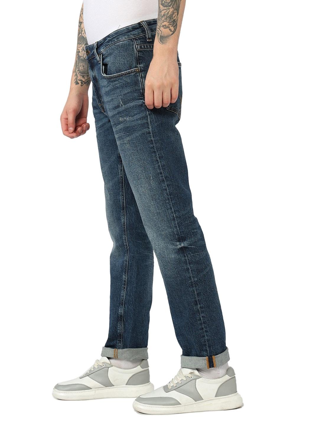 Solid Straight Fit Mid Rise Denim