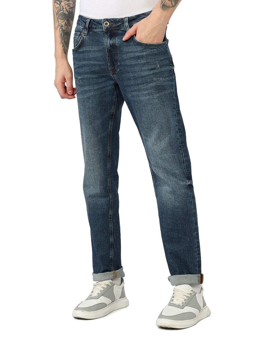 Solid Straight Fit Mid Rise Denim