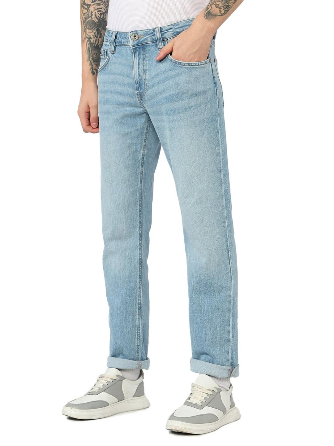 Solid Straight Fit Mid Rise Denim