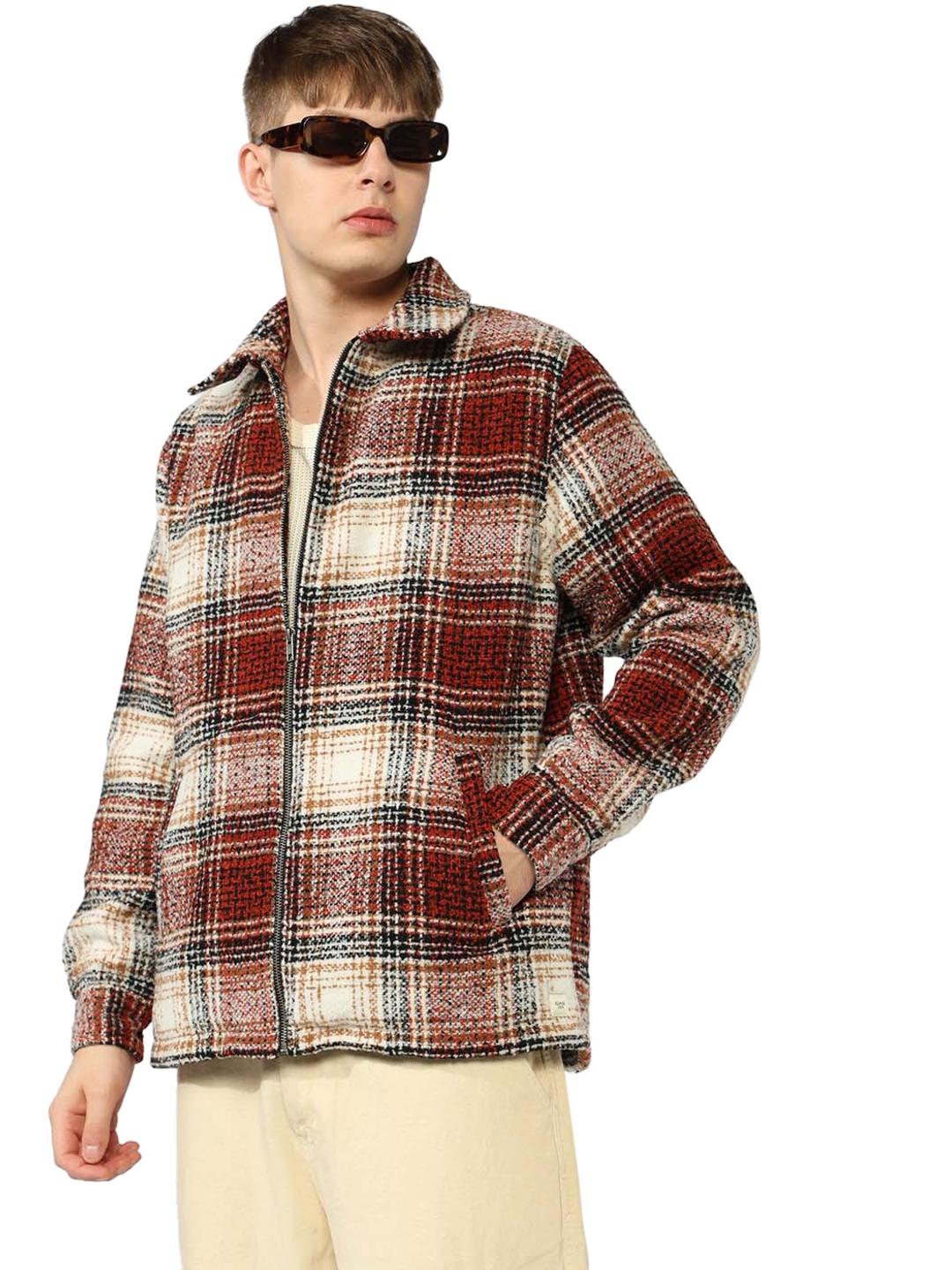 Checked Jacket with Classic Collar and Button Down Placket