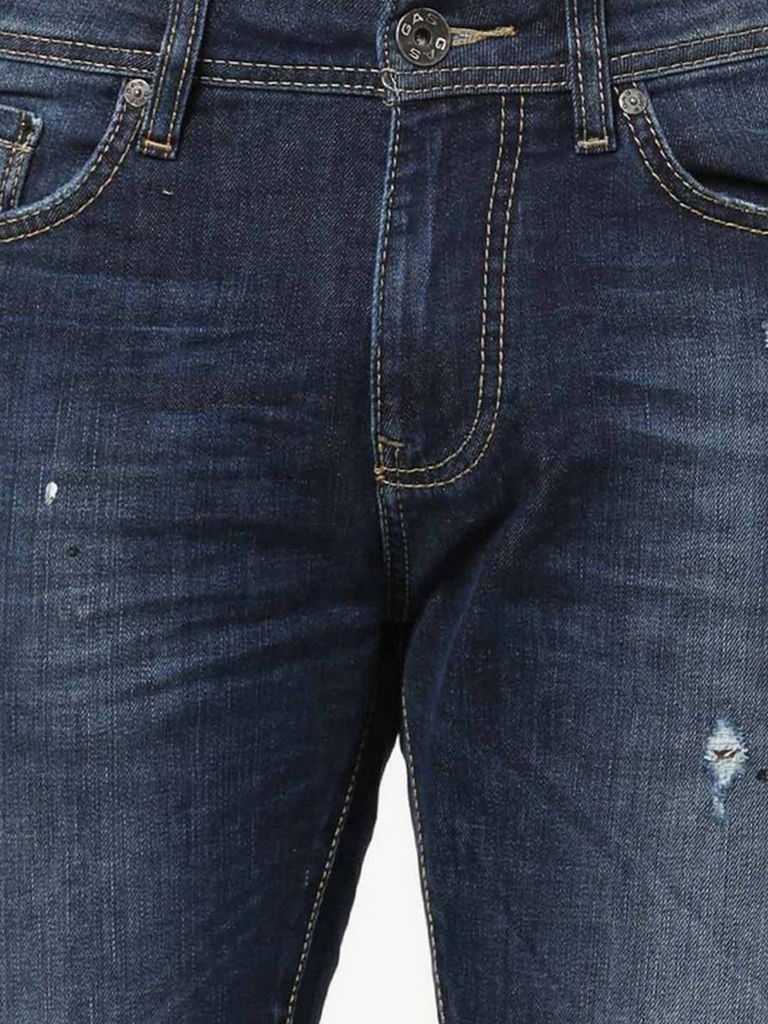 Men's Albert Simple Slim Fit Dark Blue Distressed Jeans