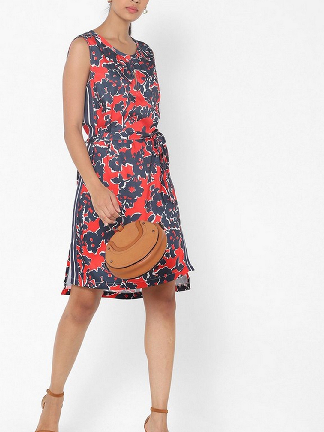 Floral Print Dress with Waist Tie-Up