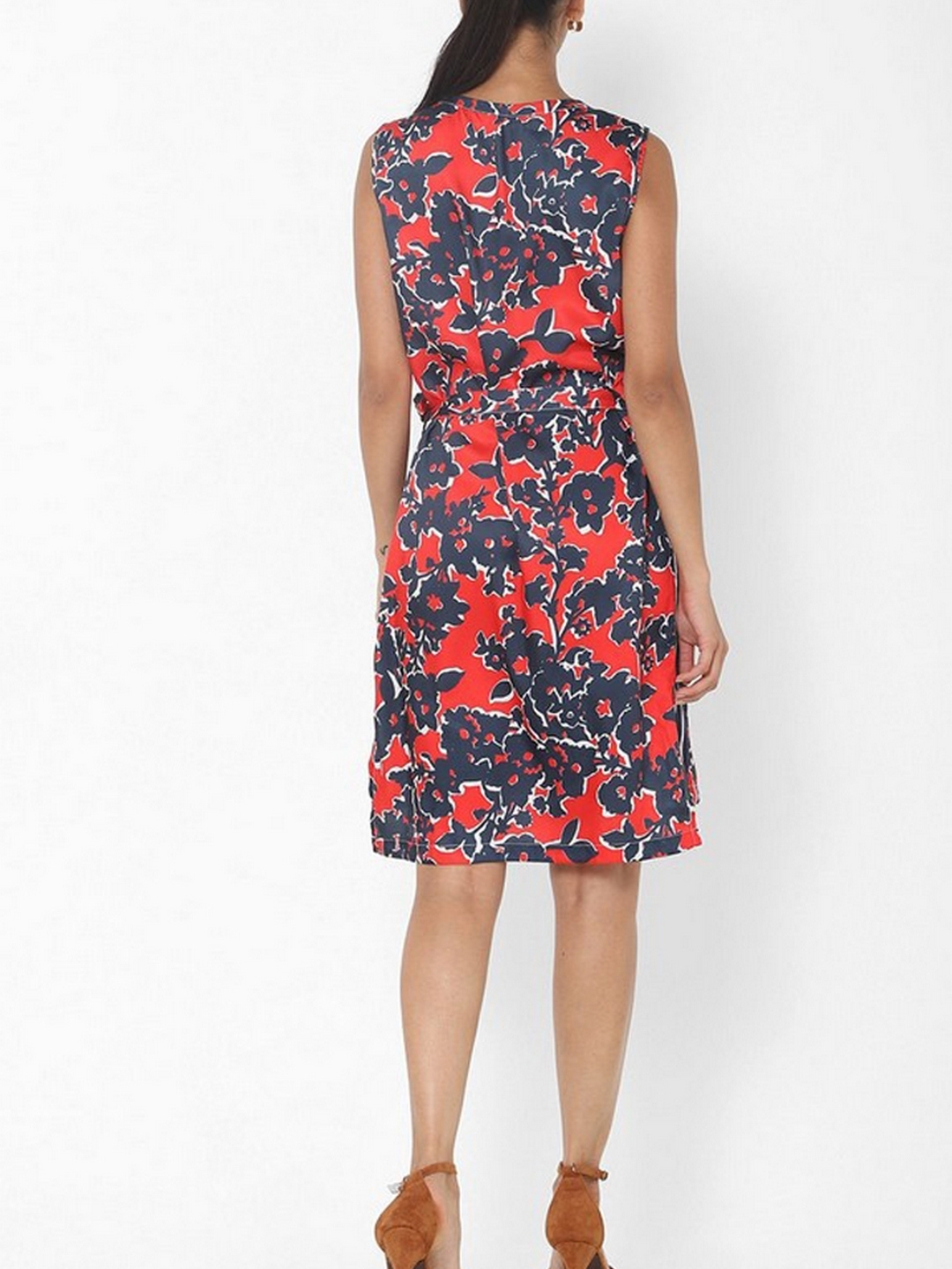 Floral Print Dress with Waist Tie-Up