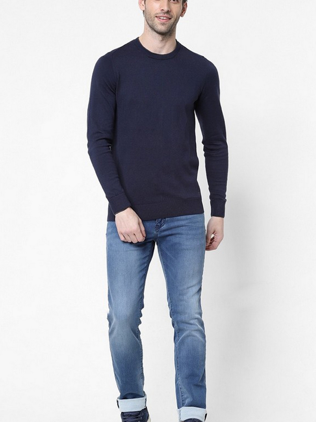 Janni Round-Neck Sweater with Contrast Elbow Patches