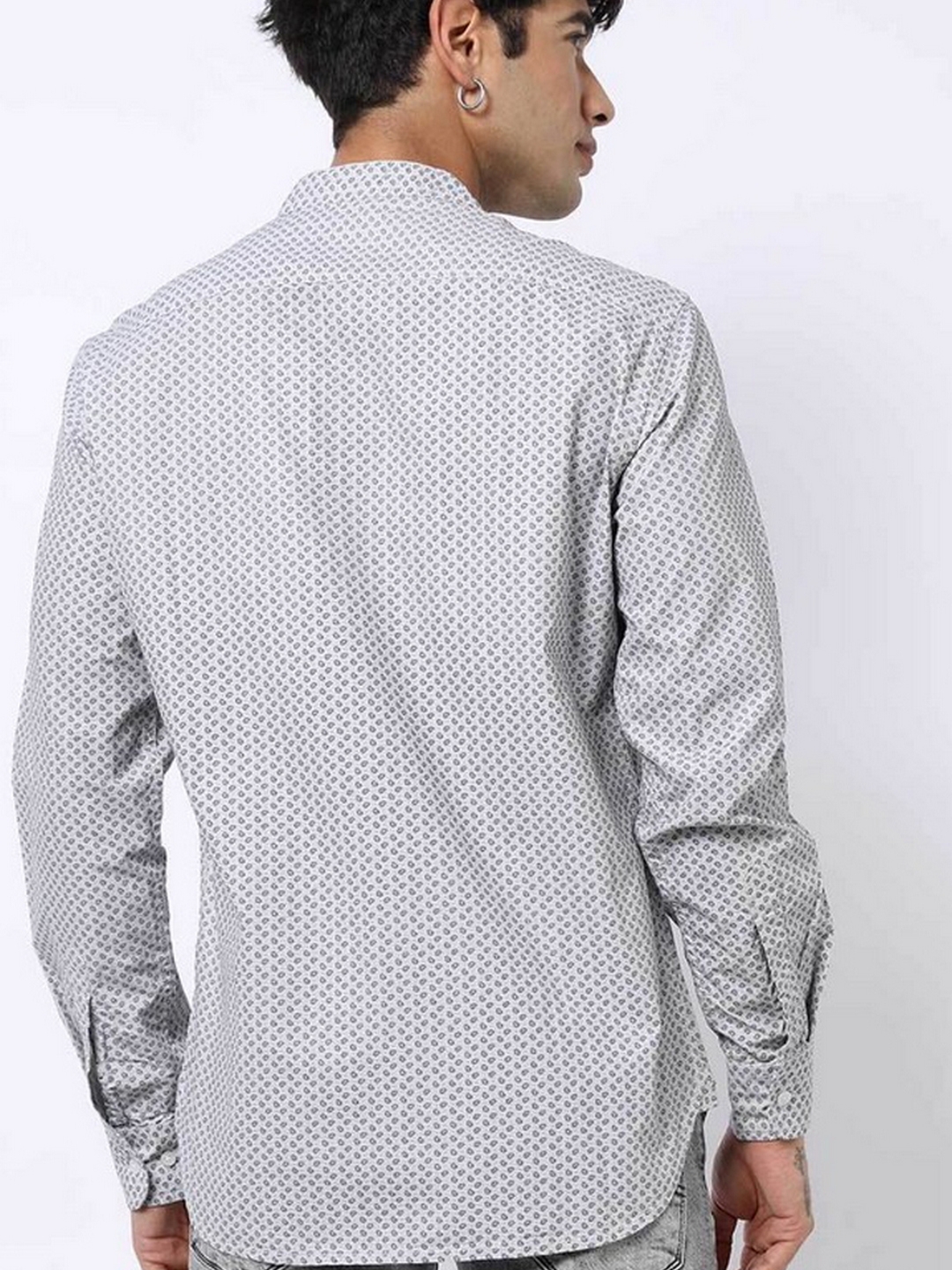 Printed Slim Fit Shirt with Band Collar