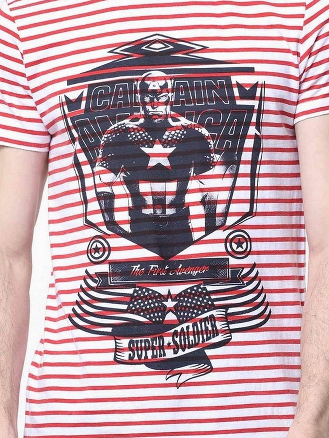 Super Striped Captain America Print Crew-Neck T-shirt