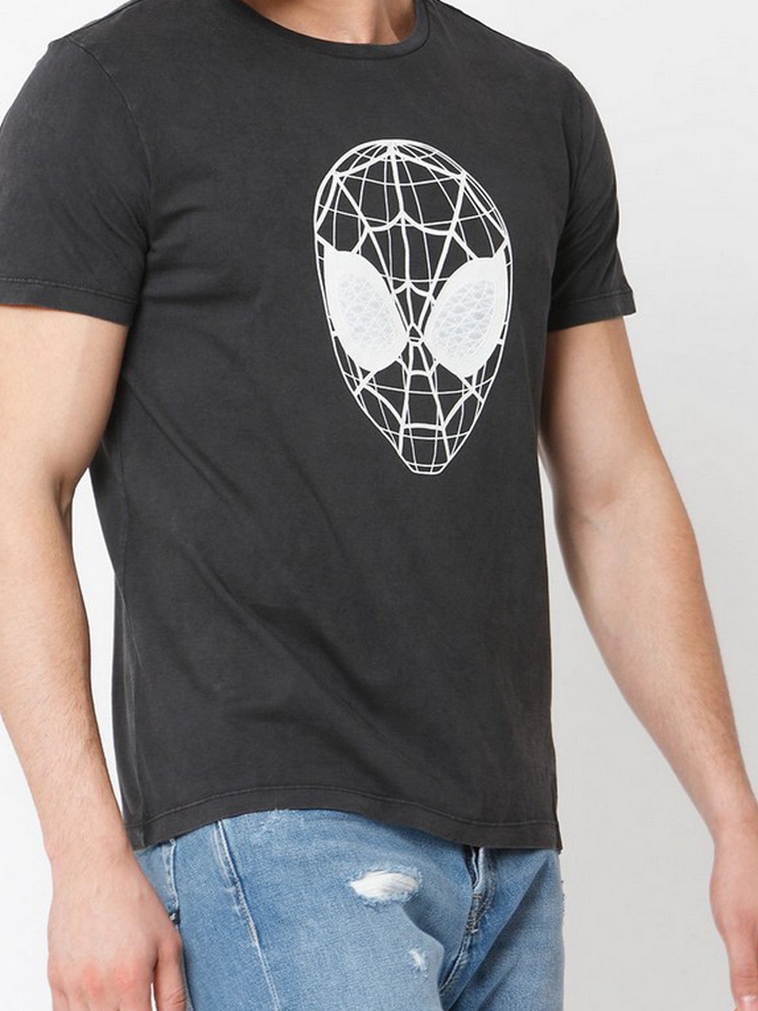 Spider-Man Webbed Face In Slim Fit Crew-Neck T-shirt