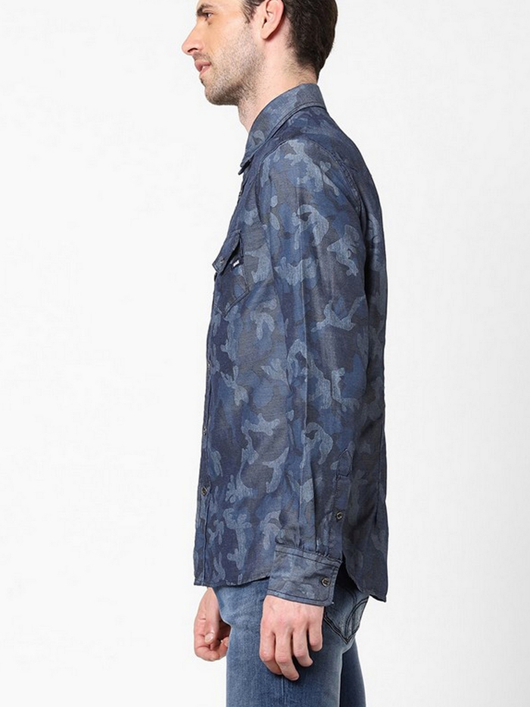 Slim Fit Camo Print Shirt with Button Flap Pockets