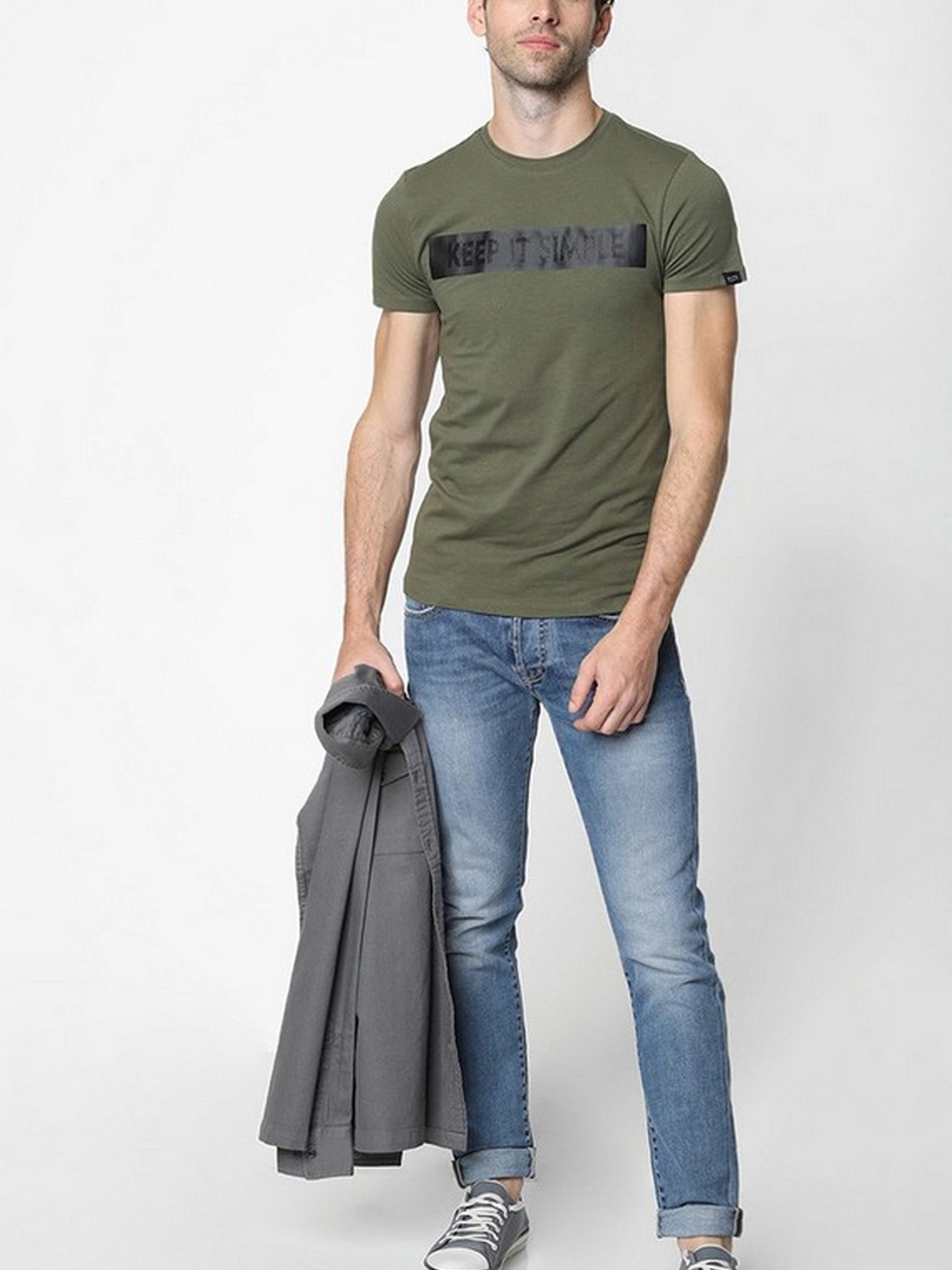 Men's Scuba simple printed crew neck olive t-shirt