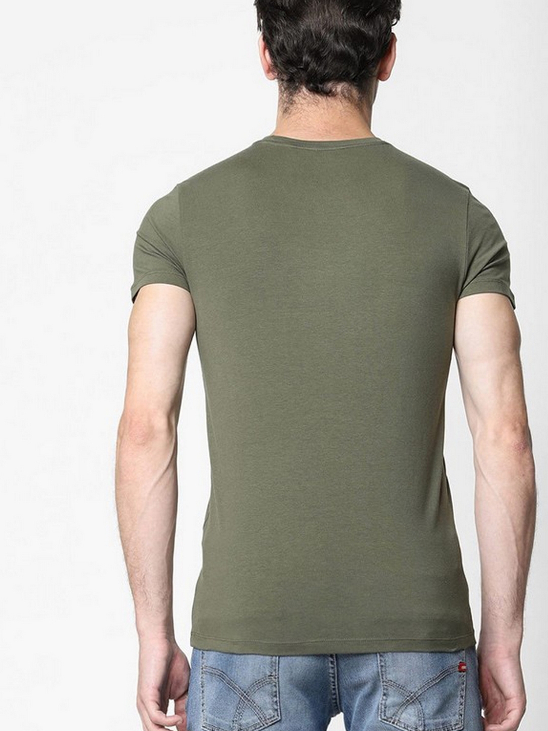 Men's Scuba simple printed crew neck olive t-shirt