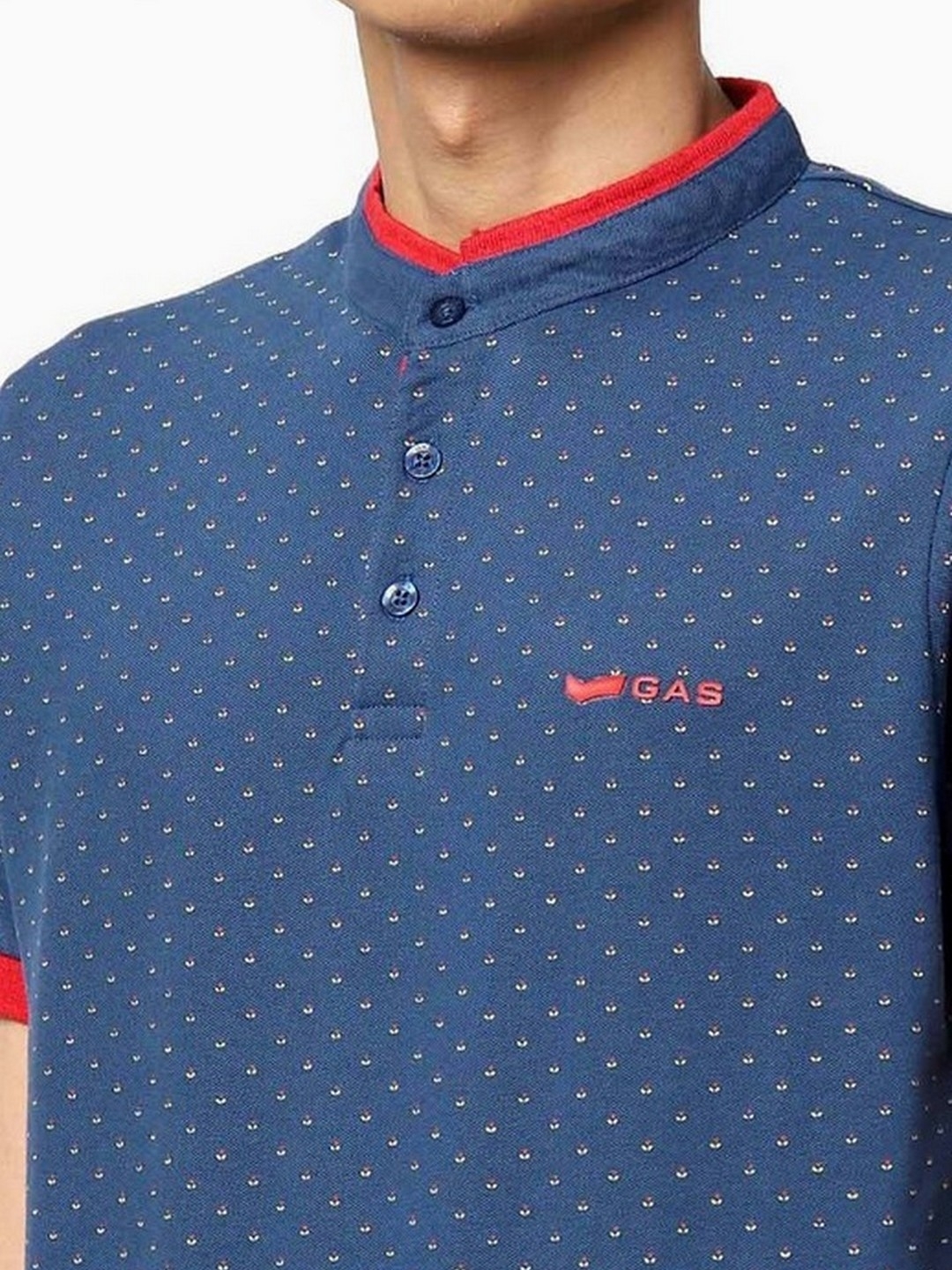 Luke Micro Print Polo T-shirt with Band Collar