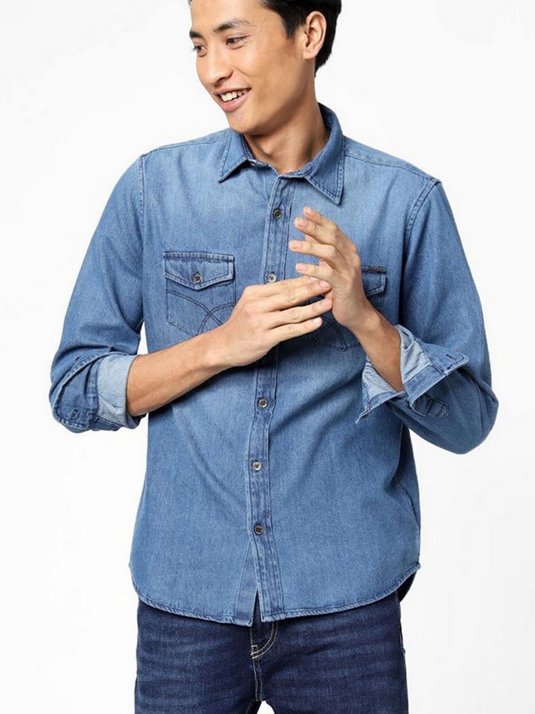 SF Jeans Men Smart Light Wash Denim Blue Shirt - Selling Fast at  Pantaloons.com