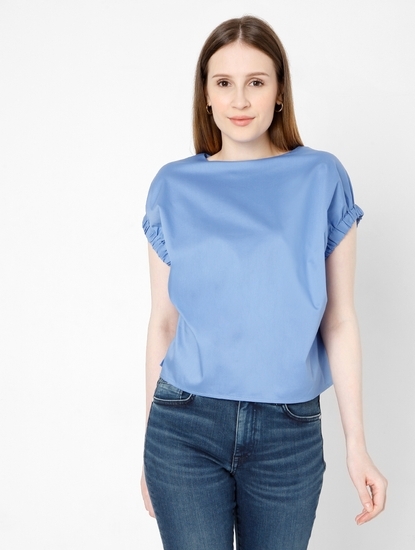 Crew-Neck Top with Elasticated Sleeves