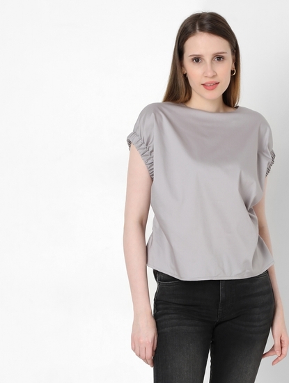 Crew-Neck Top with Elasticated Sleeves