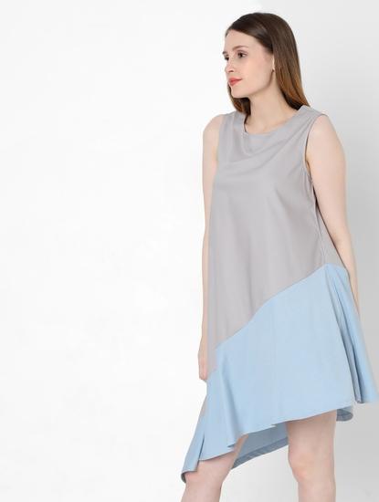 Colourblock A-line Dress with High-Low Hemline