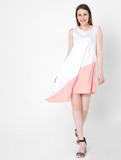 Colourblock A-line Dress with High-Low Hemline