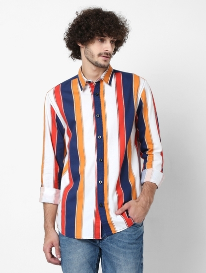 Striped Slim Fit Shirt with Spread Collar