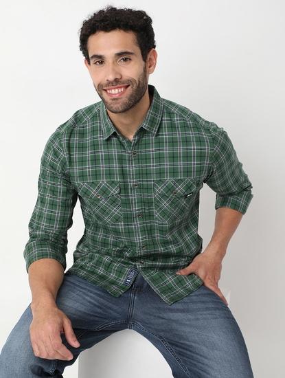 Regular Fit Green Cotton Shirt