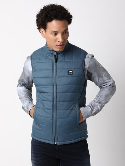 Regular Fit Sleeveless High Gilet Neck Solid Nylon Jacket