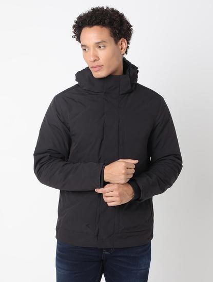 Regular Fit Full Sleeve Hooded Neck Solid Polyester Jacket